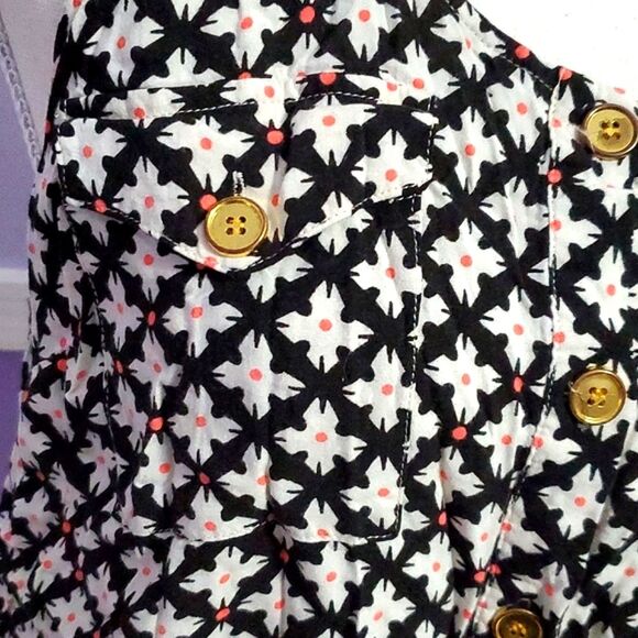 Valerie Bertinelli Black & Off White Floral Button Down Boho  Tank Top - Picture 4 of 8